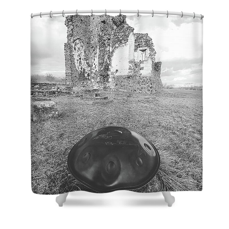 Ruin Shower Curtain featuring the photograph Handpan at ruins by Alexa Szlavics