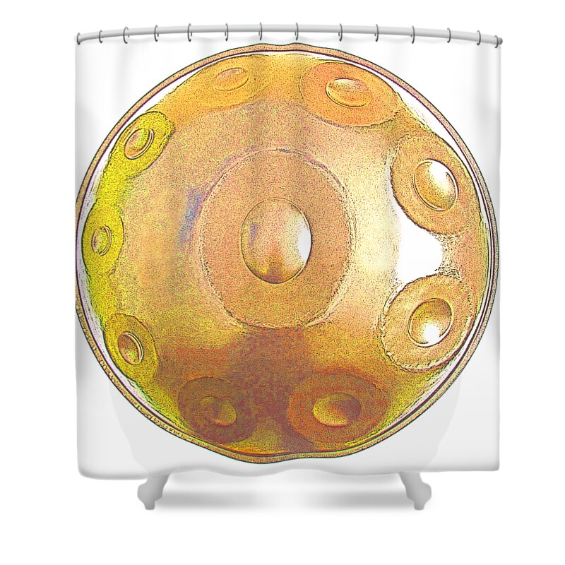 Handpan Shower Curtain featuring the digital art Handpan gold by Alexa Szlavics