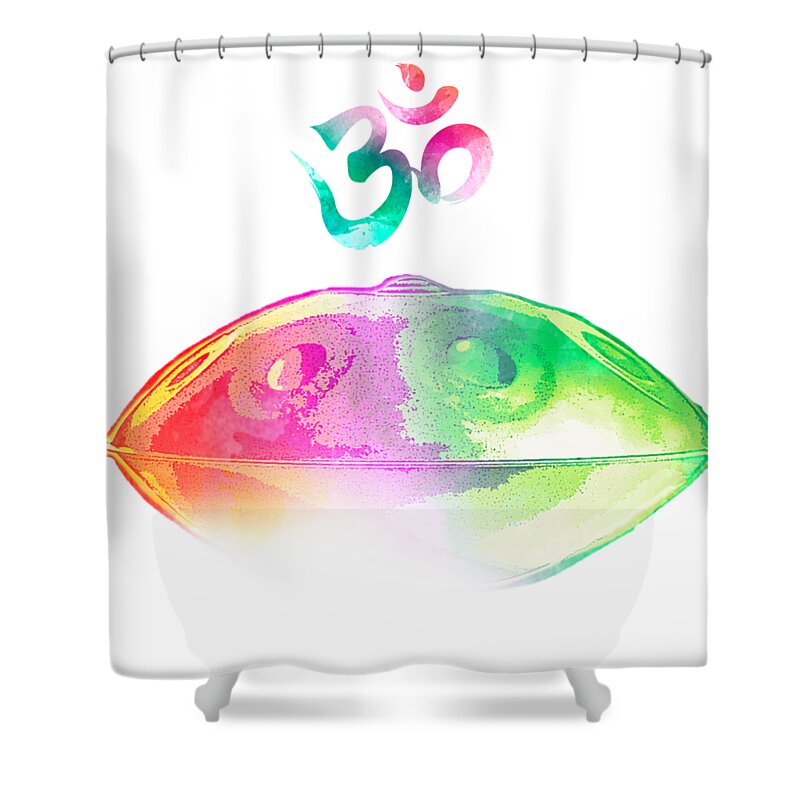 Handpan Shower Curtain featuring the digital art Handpan OM by Alexa Szlavics