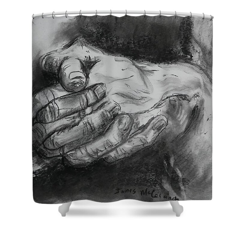 Hands Shower Curtain featuring the drawing Hands 2 by James McCormack