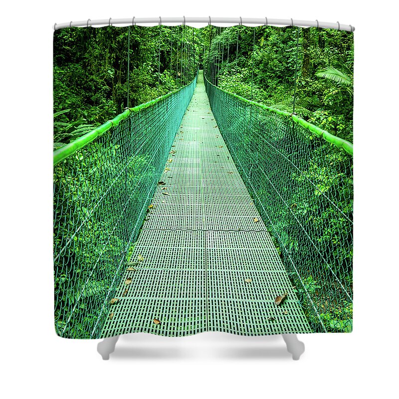 Hanging Bridge Shower Curtain featuring the photograph Hanging Bridge in Cloud Forest in Monte Verde Costa Rica by Leslie Struxness