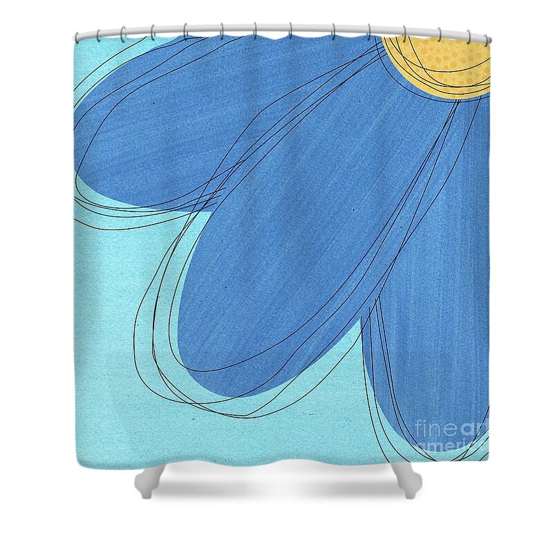 Watercolor Floral Shower Curtain featuring the mixed media Happy Blue Flower Abstract by Donna Mibus