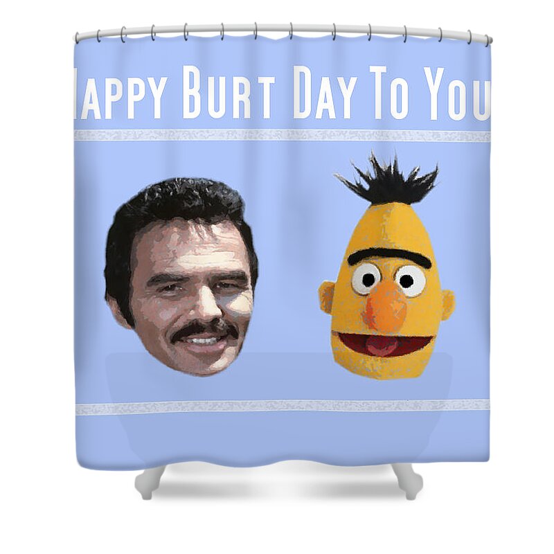 Birthday Card Shower Curtain featuring the mixed media Happy Burt Day To You by Judy Cuddehe