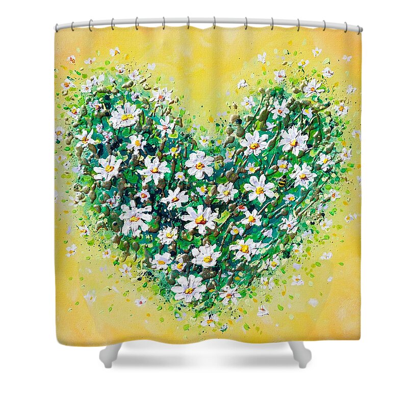 Heart Shower Curtain featuring the painting Happy Daisy Heart by Amanda Dagg