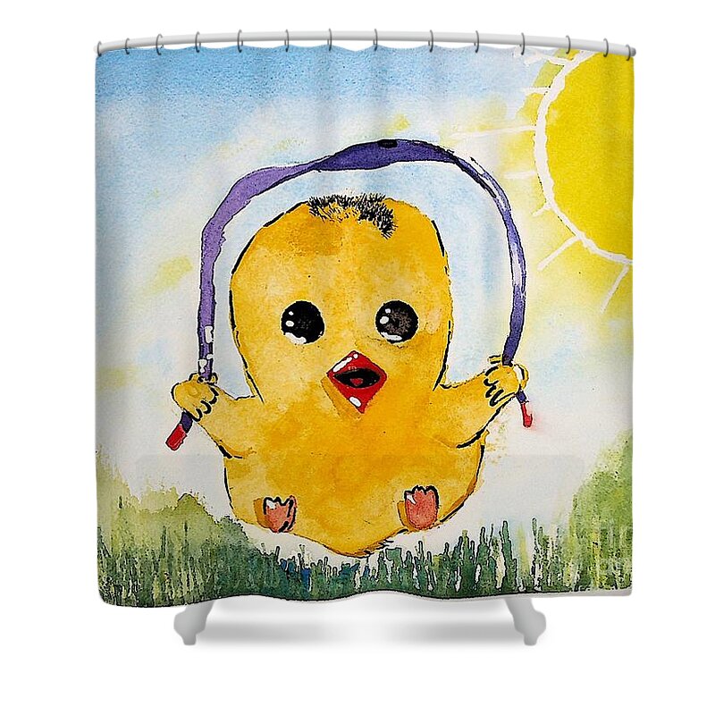 Whimsy Shower Curtain featuring the painting Happy Duckie Summer by Valerie Shaffer