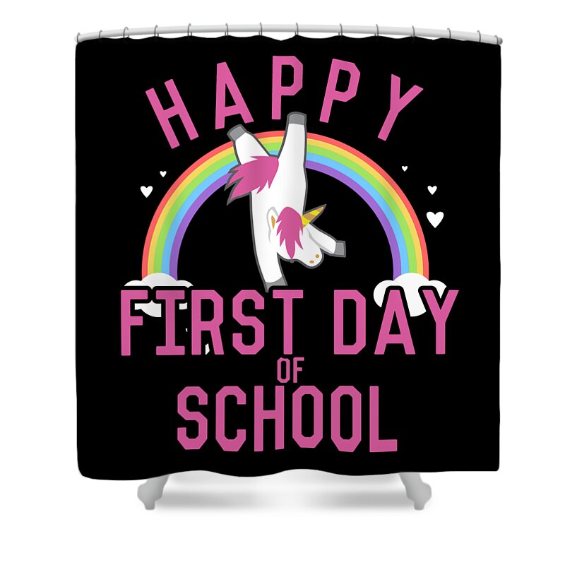 Unicorn Shower Curtain featuring the digital art Happy First Day of School by Flippin Sweet Gear