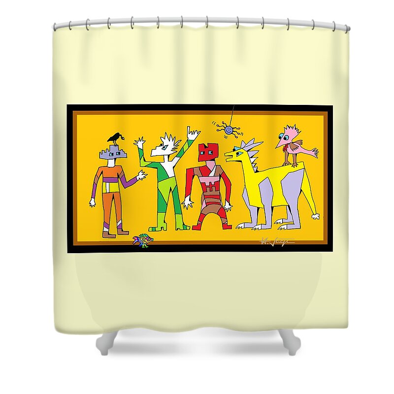 Happy Shower Curtain featuring the mixed media Happy Folks by Hartmut Jager
