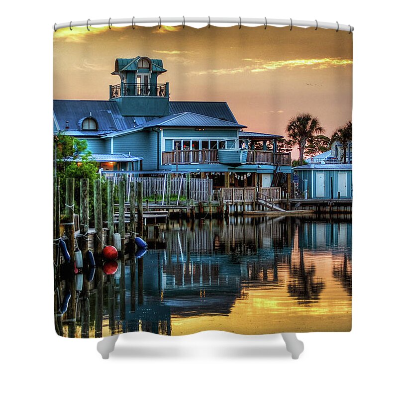 Gulfcoast Shower Curtain featuring the photograph Happy Harbor Blue House by Michael Thomas