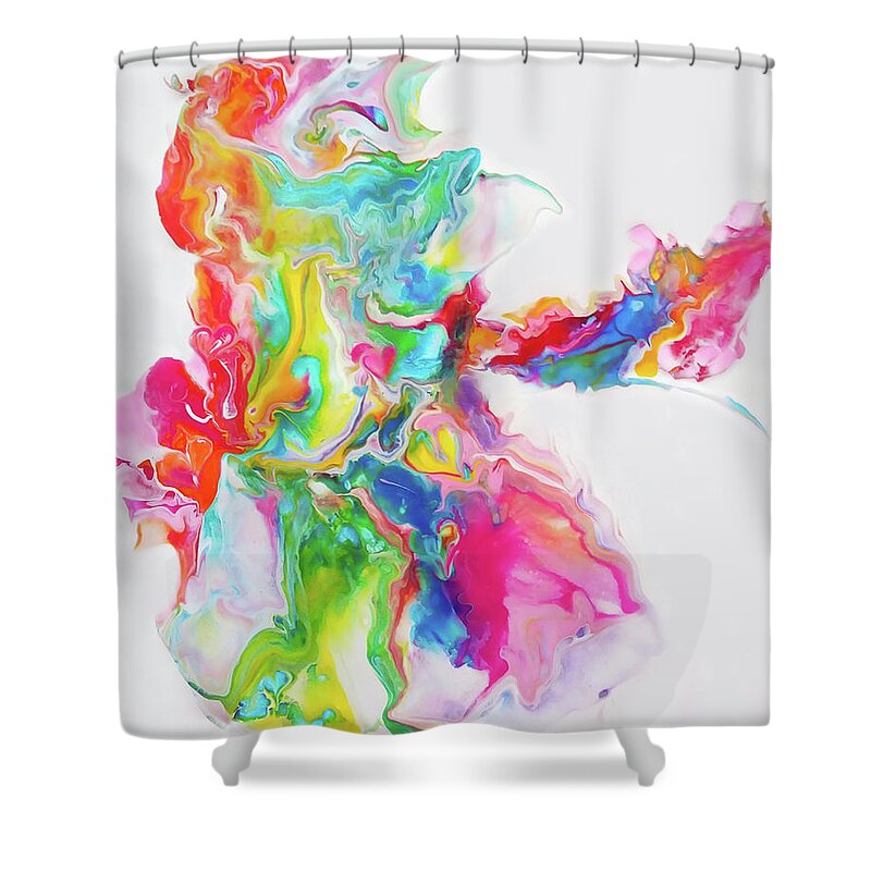 Abstract Shower Curtain featuring the painting Happy Spill by Deborah Erlandson