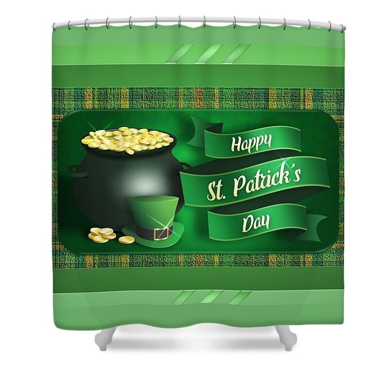 Happy Shower Curtain featuring the mixed media Happy St. Patrick's Day by Nancy Ayanna Wyatt