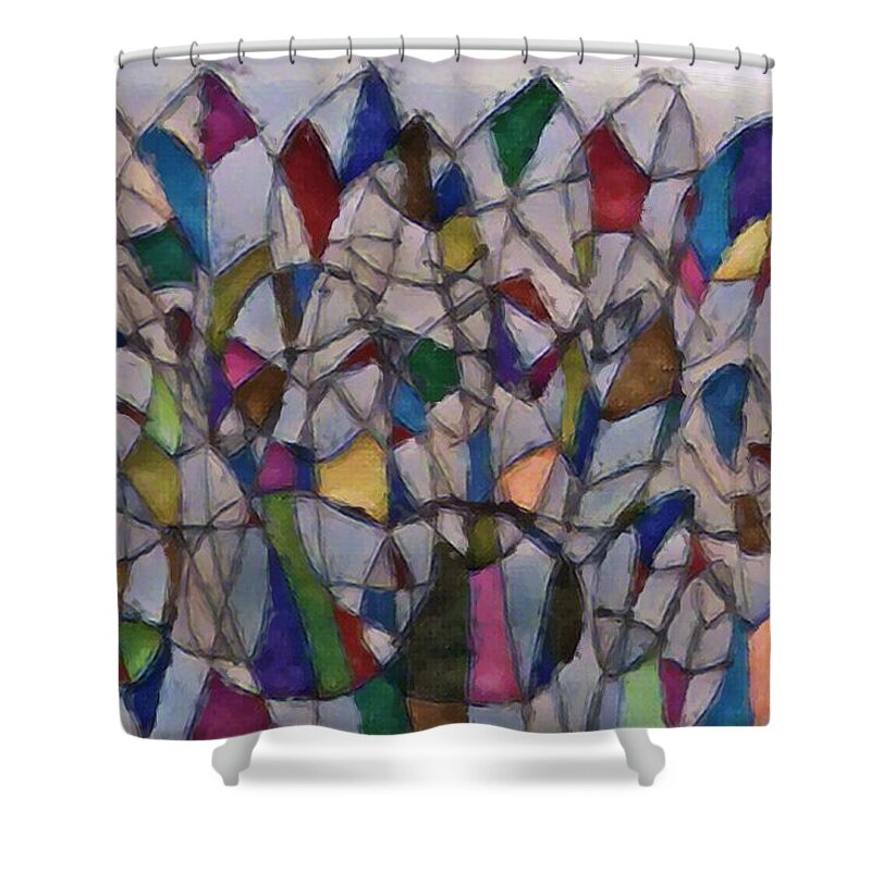 Drawing Shower Curtain featuring the drawing Happy Trees 02 by Pam O'Mara