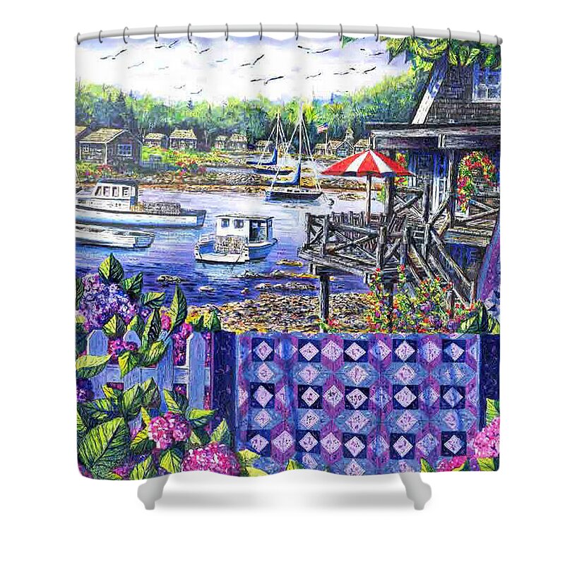 Harbor Shower Curtain featuring the painting Harbor View by Diane Phalen