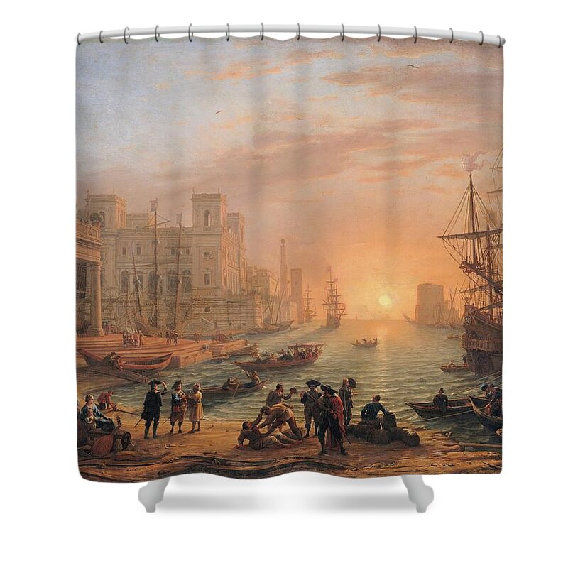 Italy Shower Curtain featuring the painting Harbour Scene at Sunset by MotionAge Designs