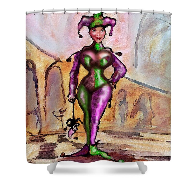 Jester Shower Curtain featuring the painting Harlequin by Kevin Middleton