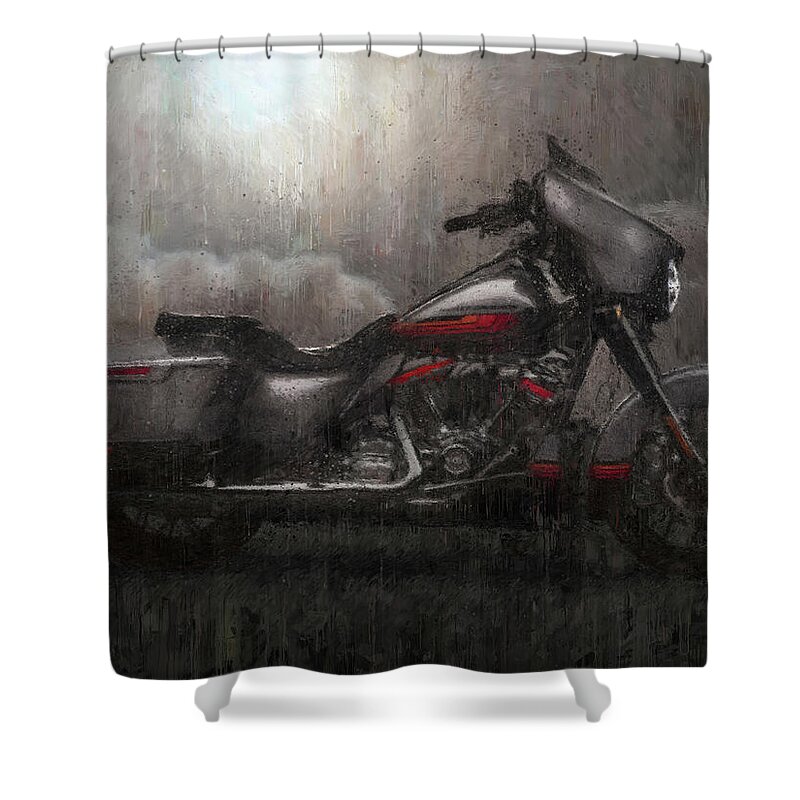Motorcycle Shower Curtain featuring the painting Harley-Davidson STREET GLIDE grey Motorcycles by Vart by Vart
