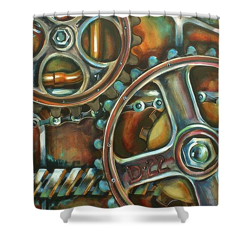 Mechanical Shower Curtain featuring the painting Harmony 9 by Michael Lang