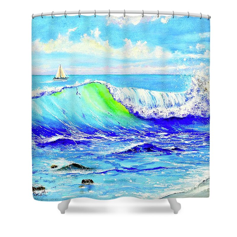 Boat Shower Curtain featuring the painting Harmony Of The Sea by Mary Scott
