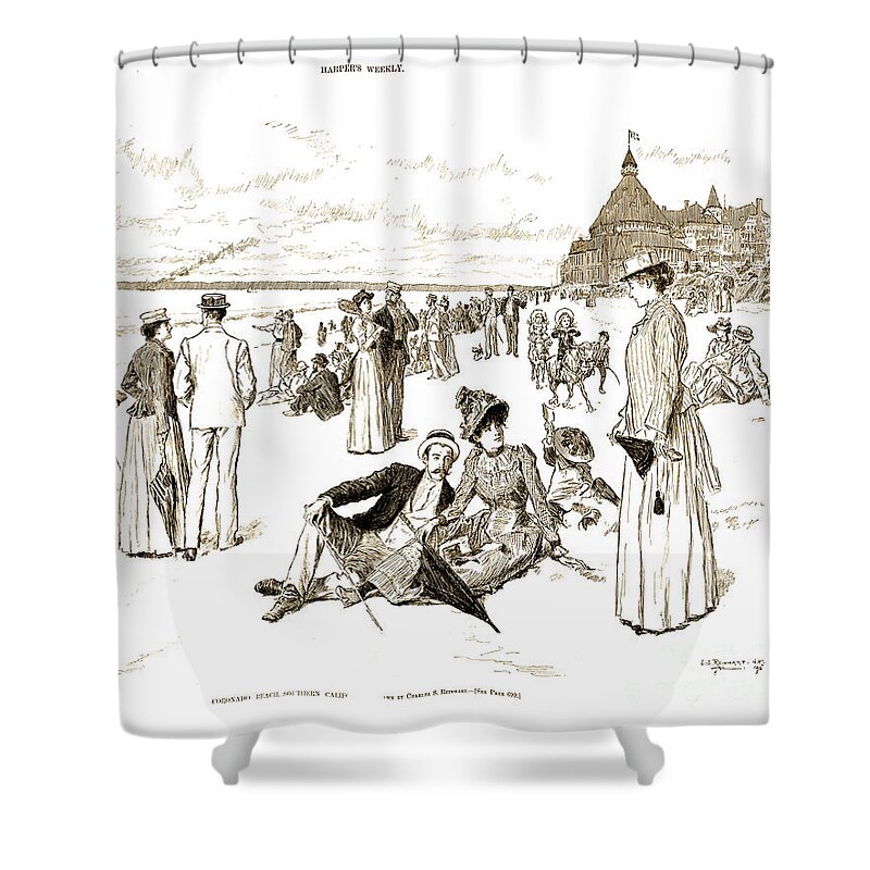 Glenn Mcnary Shower Curtain featuring the drawing Harpers 1890 Hotel Del Coronado Beach by Glenn McNary