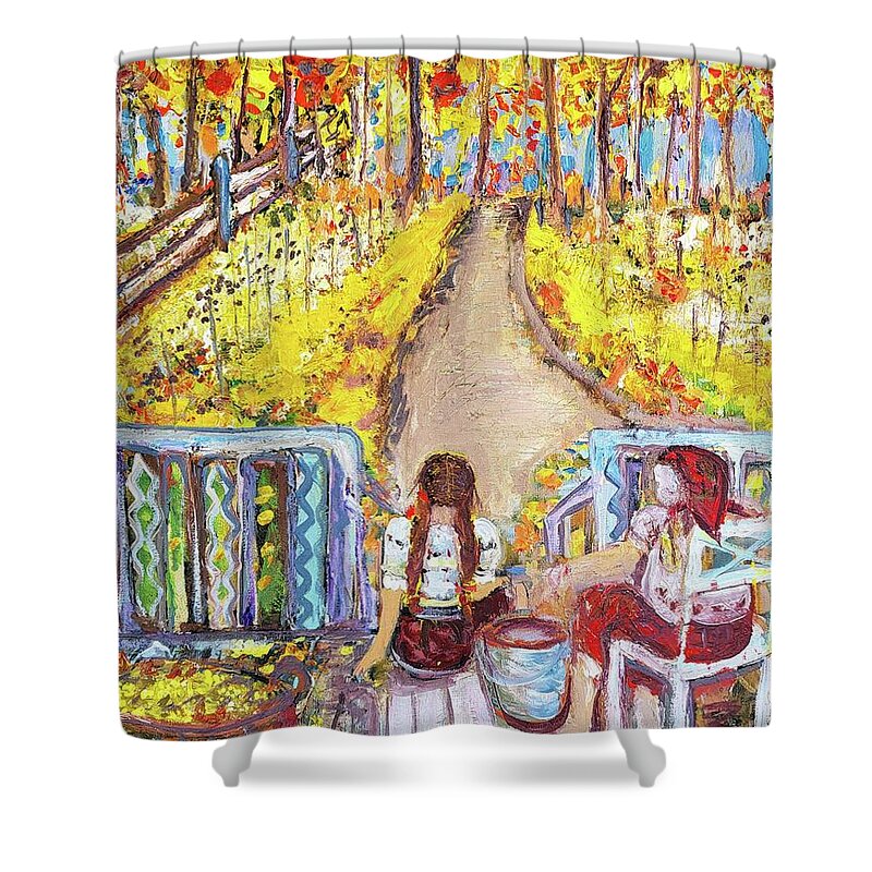 Harvest Shower Curtain featuring the painting Harvest Time by Evelina Popilian