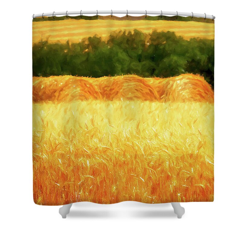 Wheat Field Shower Curtain featuring the digital art Harvest time in Idaho by Tatiana Travelways