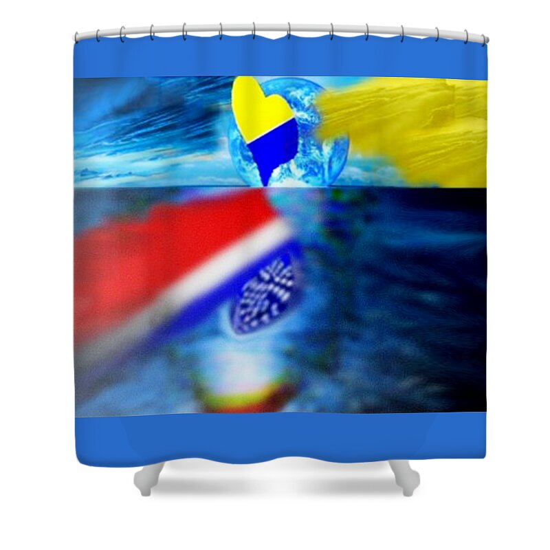 Ukraine Shower Curtain featuring the digital art Hashtag For Ukraine Support From United States  by Stephen Battel