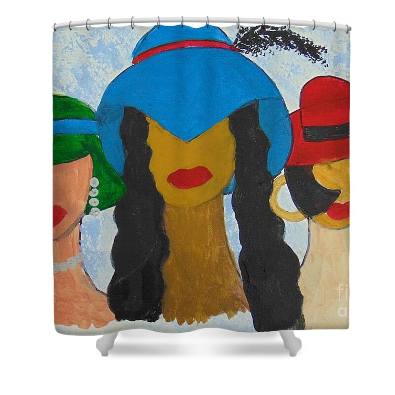 Women Shower Curtain featuring the painting Hats by Saundra Johnson