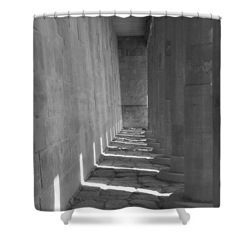 Architecture Shower Curtain featuring the mixed media Hatshepsut's Temple by Moira Law