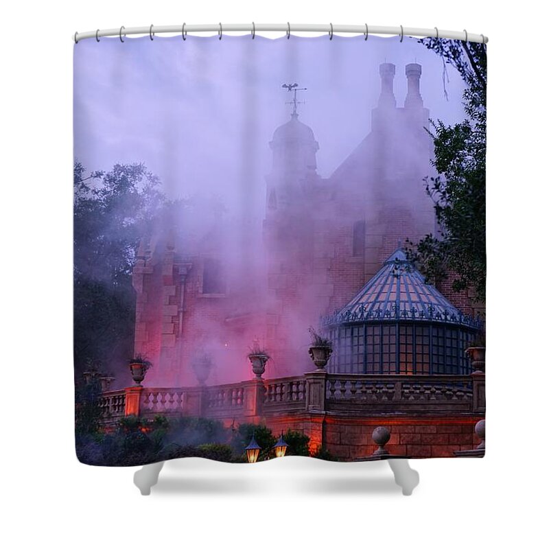 Haunted Shower Curtain featuring the digital art Haunted Mansion Halloween Party by Barkley Simpson