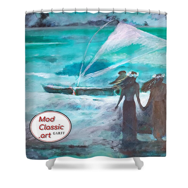 Hawaii Shower Curtain featuring the painting Hawaiian Wind ModClassic Art by Enrico Garff