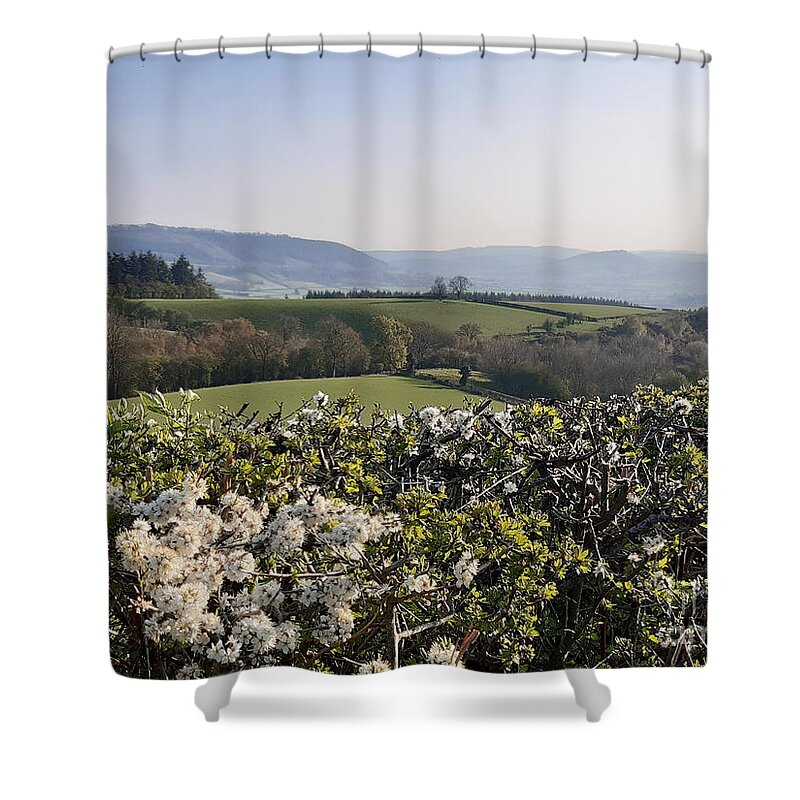 Countryside Shower Curtain featuring the photograph Hawthorn and Hills by Gemma Reece-Holloway