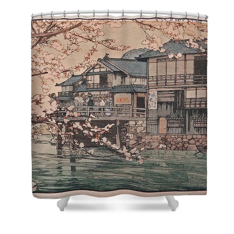 Hayase Woodblock By Hiroshi Yoshida (japanese Shower Curtain featuring the painting Hayase Woodblock by Hiroshi Yoshida by Artistic Rifki