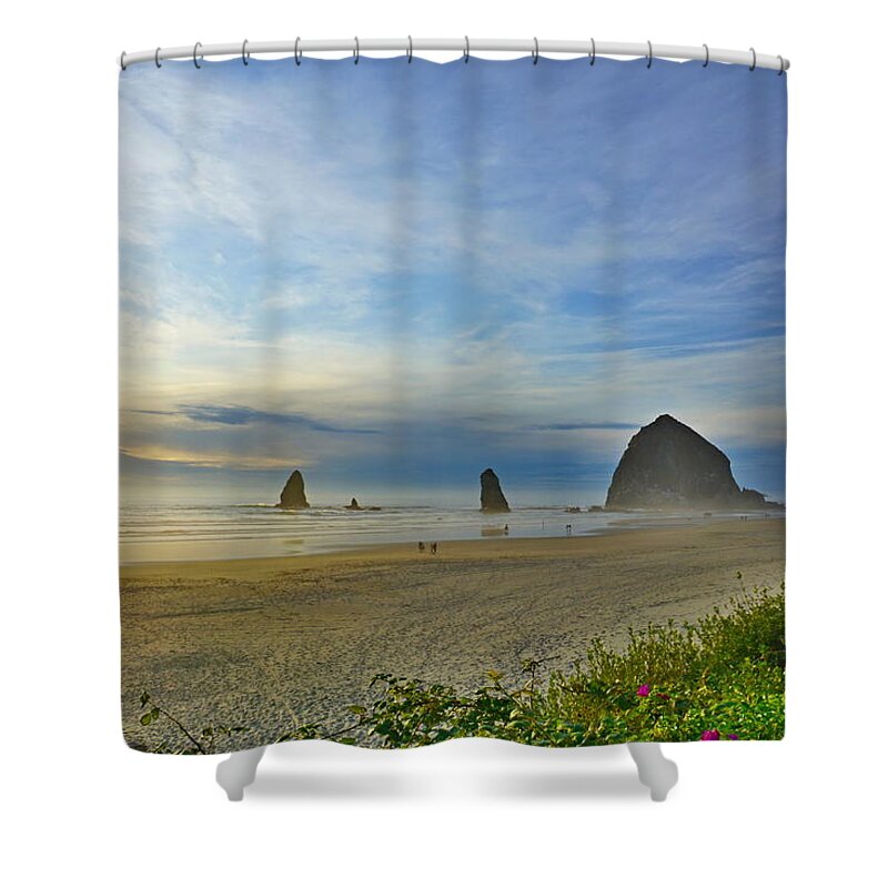 Seascape Shower Curtain featuring the photograph Haystack Rock by Bill TALICH
