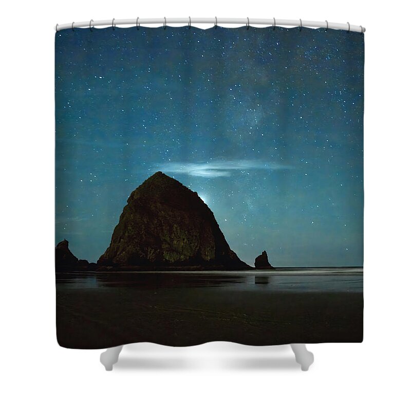 Oregon Shower Curtain featuring the photograph Haystack Under the Stars by Todd Kreuter