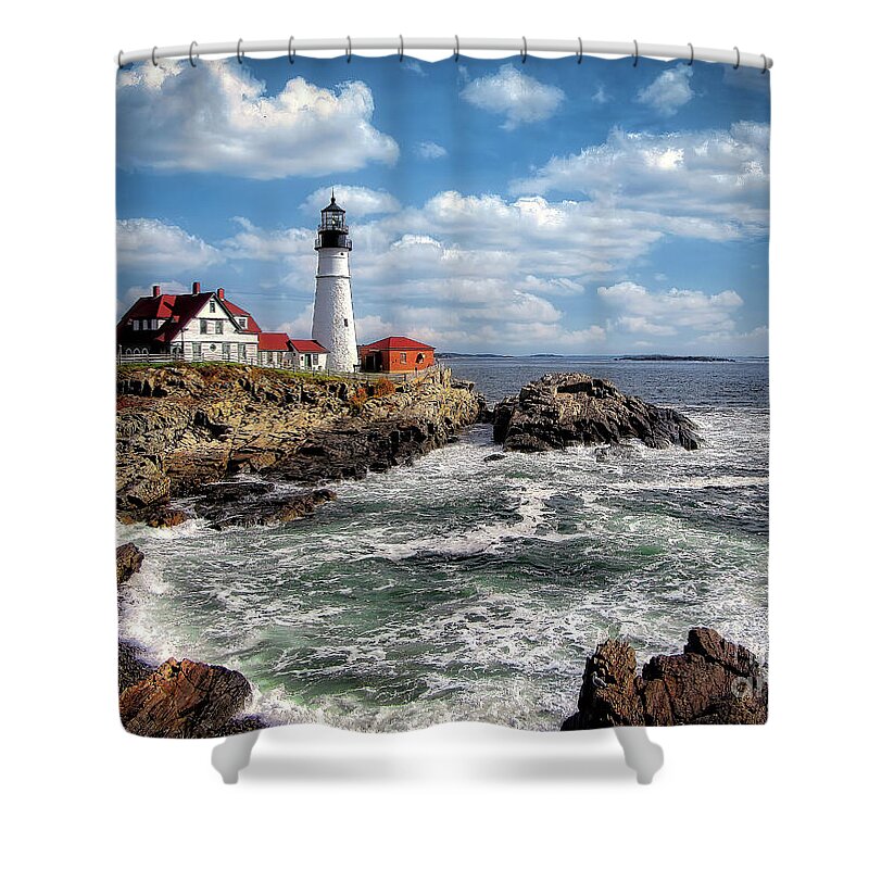 Lighthouses Shower Curtain featuring the photograph Head Light of Portland by DB Hayes