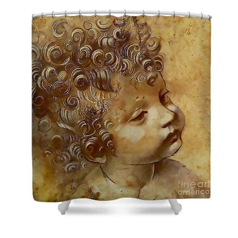Head Of Child Shower Curtain featuring the painting Head of child by Leonardo da Vinci