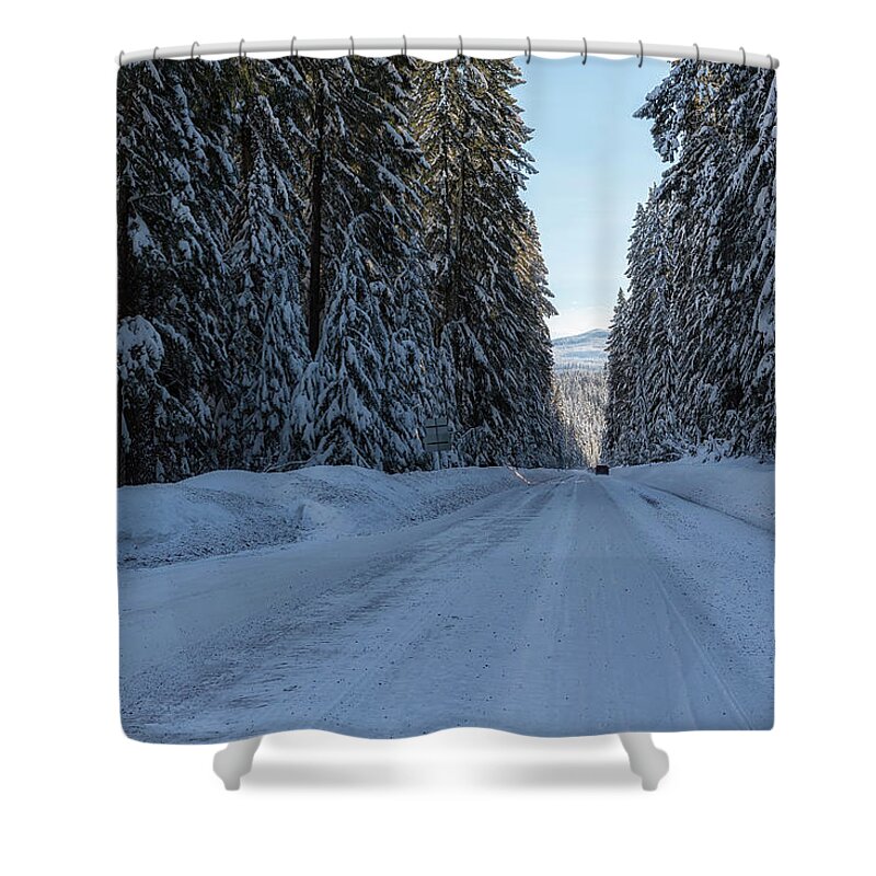 Highway 126 Shower Curtain featuring the photograph Heading to McKenzie Valley on Highway 126 in Winter by Belinda Greb