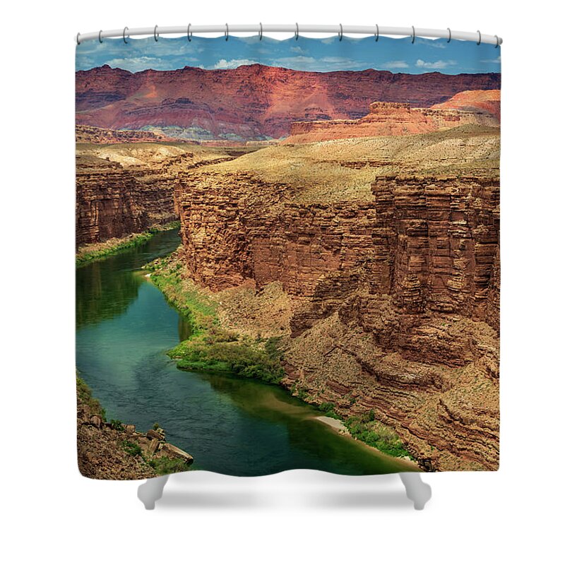 Arizona Grand Canyon Marble Cliffs Colorful Rock Landscape Lee's Ferry Headwaters Colorful Fstop101 Shower Curtain featuring the photograph Headwaters of the Grand Canyon by Geno Lee