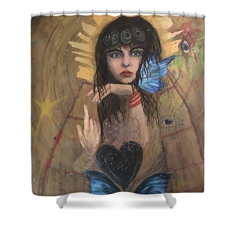 Healing Shower Curtain featuring the mixed media Healing Goddess by Christine Paris