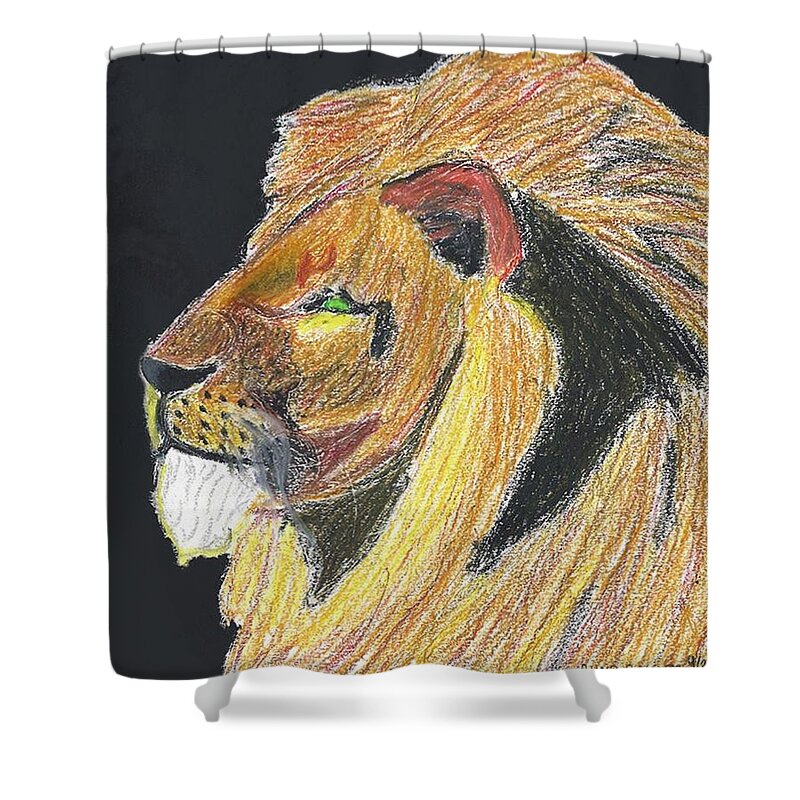 Lion Shower Curtain featuring the pastel Majestic Lion Pastel Portrait, Hear me Roar by Ali Baucom