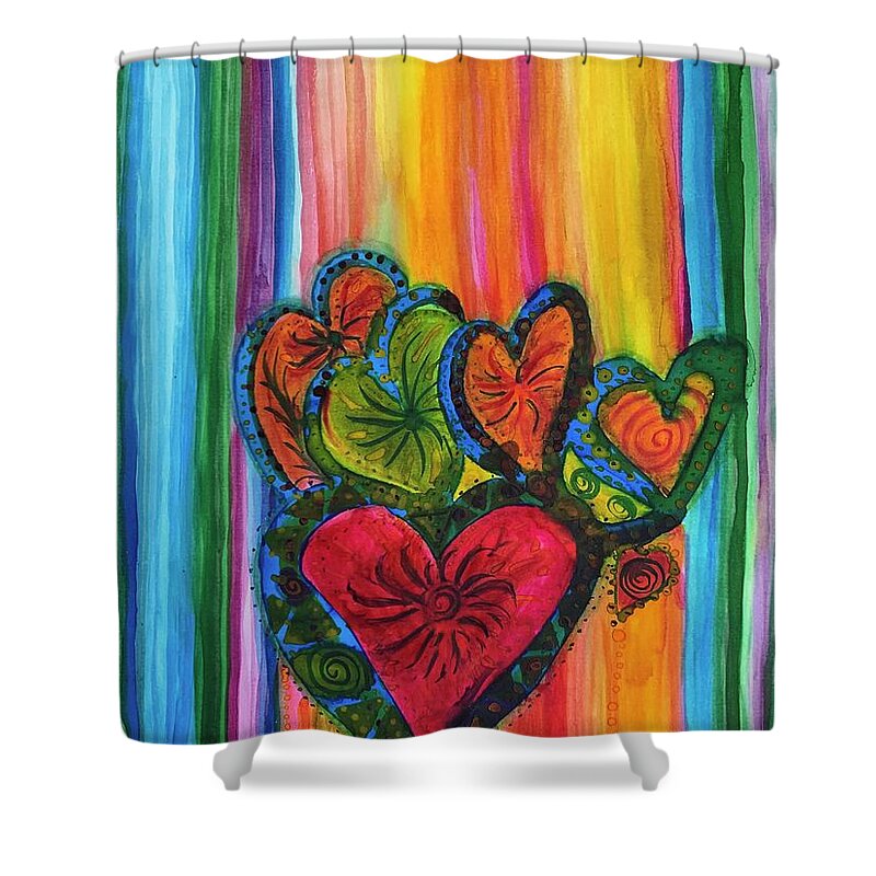 Gay Pride Shower Curtain featuring the painting Heart Of Pride Grace Streaming by Sandy Rakowitz