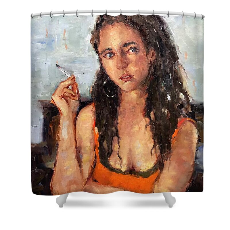 Portrait Shower Curtain featuring the painting Heartbreaker by Ashlee Trcka