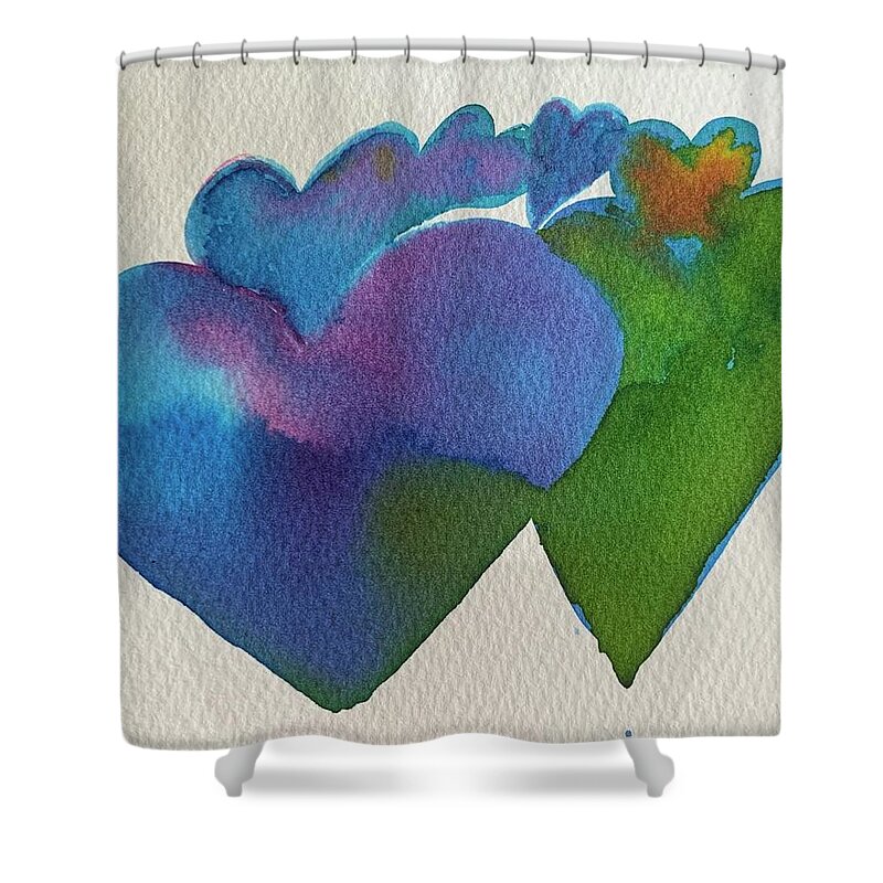 Vibrant Shower Curtain featuring the painting Hearts Loving Our Differences by Sandy Rakowitz