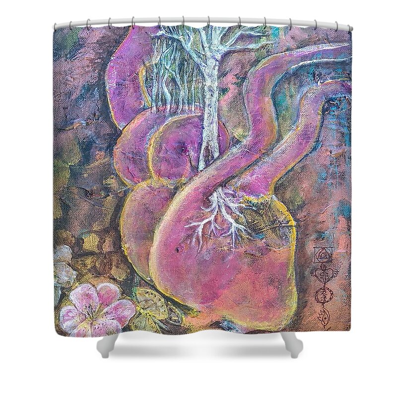 Heart Shower Curtain featuring the painting Hearts New Tree of Life by Feather Redfox
