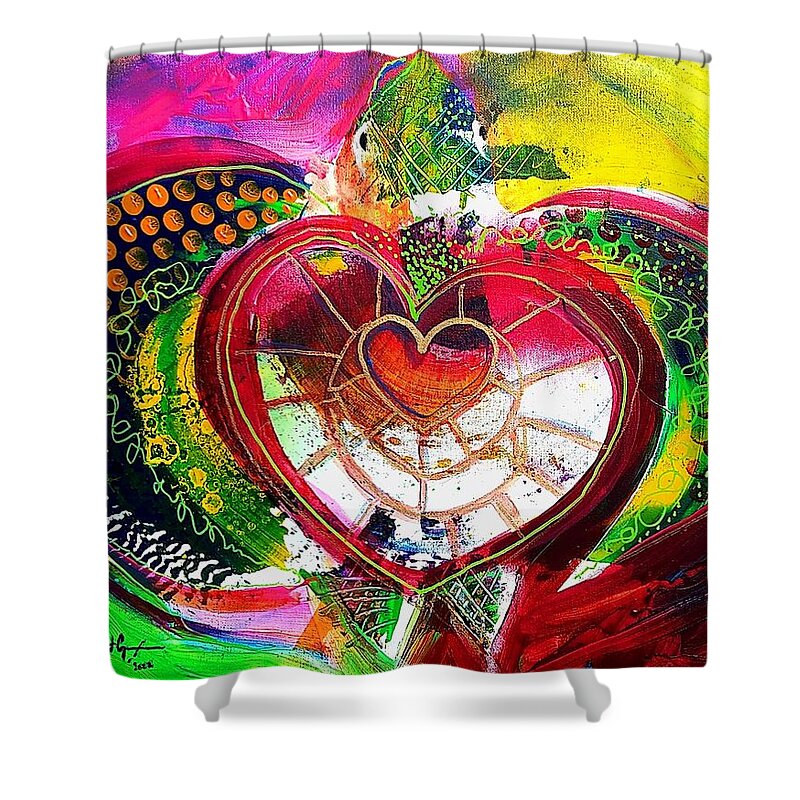 Sea Turtle Shower Curtain featuring the painting Hearty, Spicy Sea Turtle by J Vincent Scarpace