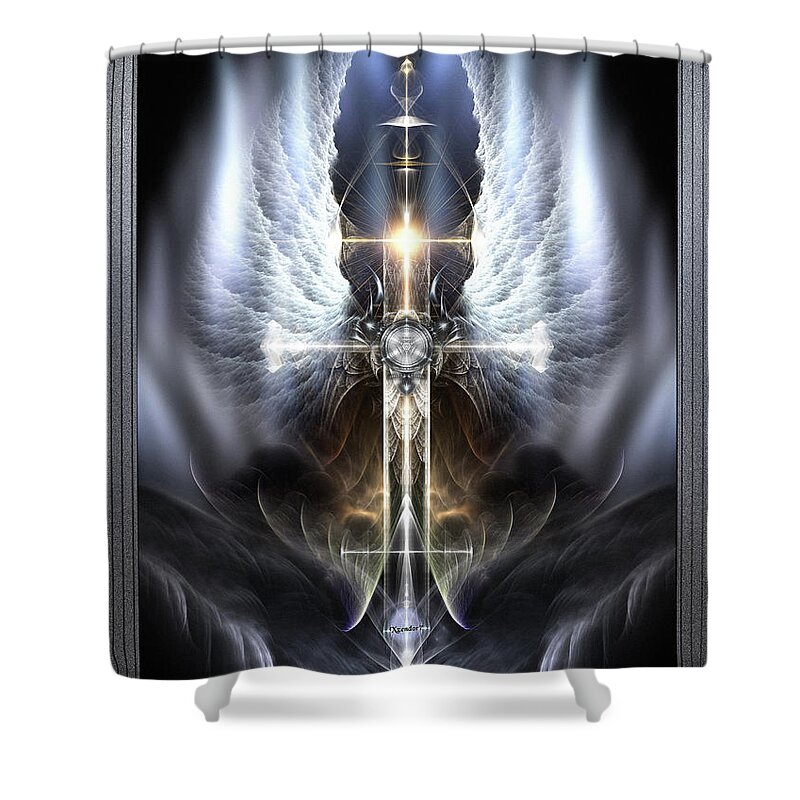 Heaven Shower Curtain featuring the digital art Heavenly Angel Wings Cross by Rolando Burbon