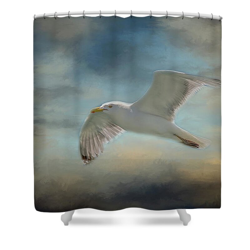 Seagull Shower Curtain featuring the photograph Heavenly Flight by Cathy Kovarik