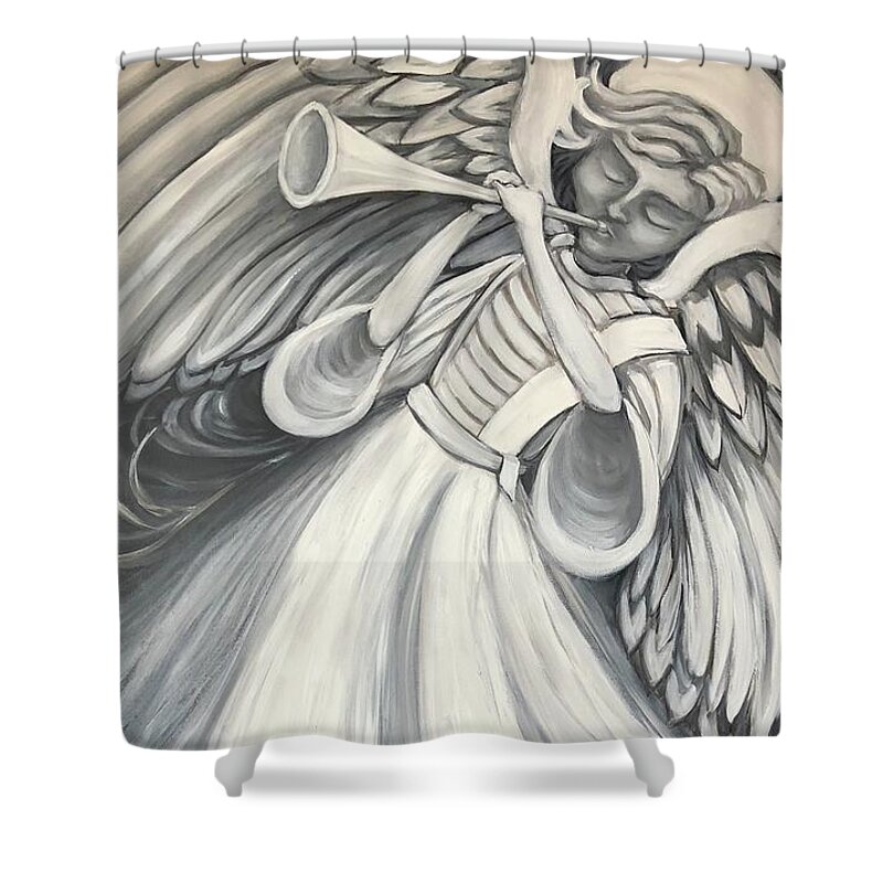 Angel Shower Curtain featuring the painting Heavenly Herald by Jeanette Jarmon