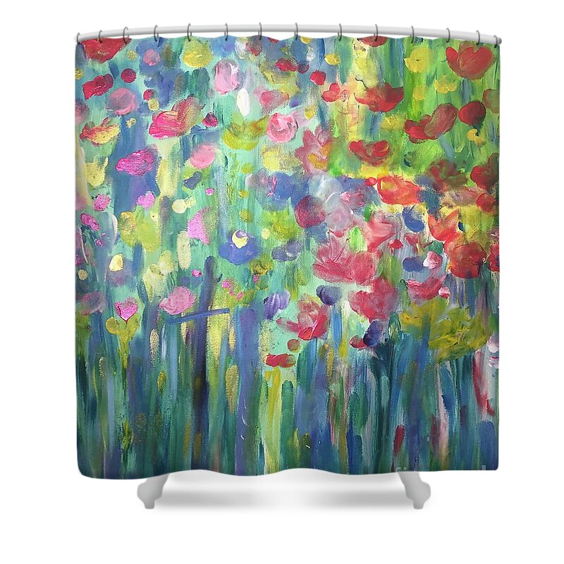Rain Shower Curtain featuring the painting Heavenly Rain by Stacey Zimmerman
