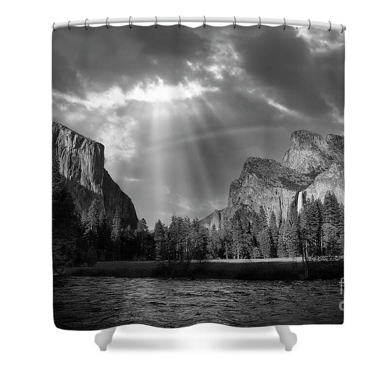 Yosemite National Park Shower Curtain featuring the photograph Heaven's Gate Yosemite California BW by Chuck Kuhn