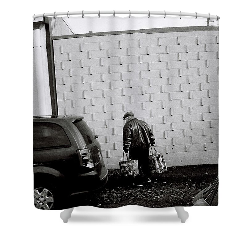 Street Photography Shower Curtain featuring the photograph Heavy Burdens by Chriss Pagani
